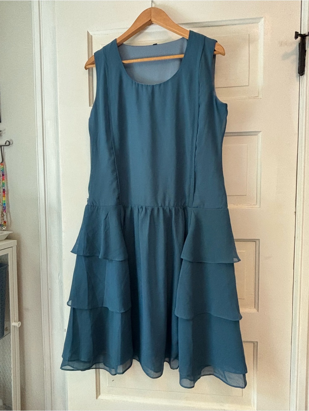 1920s style Sleeveless Teal Tiered Women's Dress